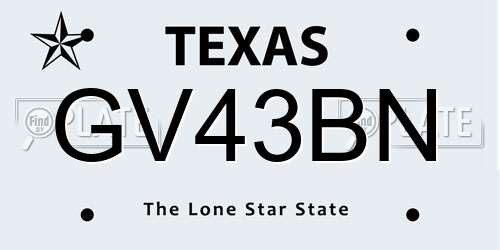 GV43BN Texas License Plate
