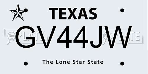 GV44JW Texas License Plate