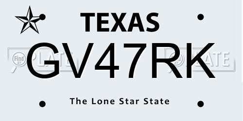 GV47RK Texas License Plate