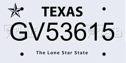 GV53615 Texas License Plate