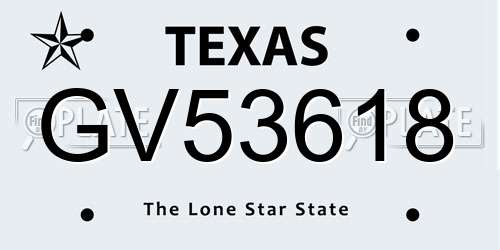 GV53618 Texas License Plate