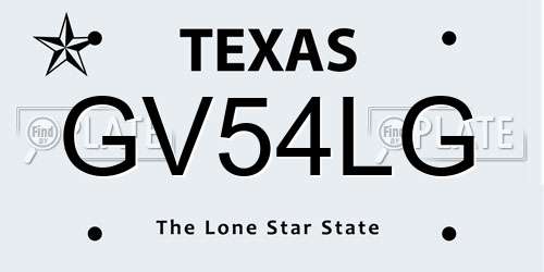 GV54LG Texas License Plate