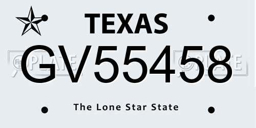 GV55458 Texas License Plate