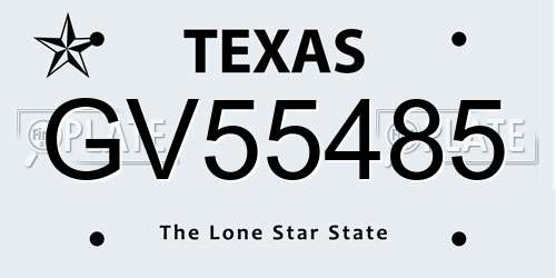 GV55485 Texas License Plate