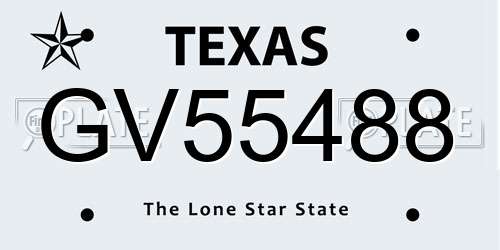 GV55488 Texas License Plate