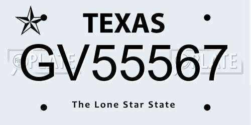 GV55567 Texas License Plate