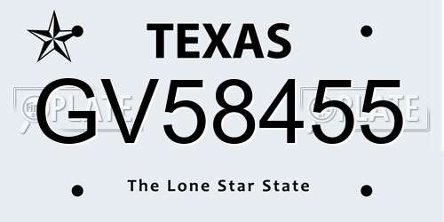 GV58455 Texas License Plate