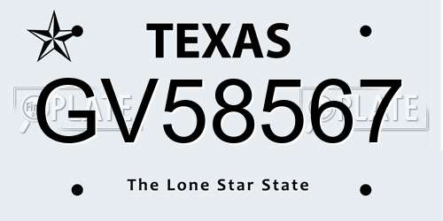 GV58567 Texas License Plate