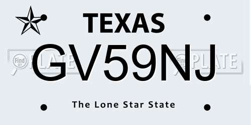 GV59NJ Texas License Plate