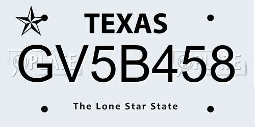 GV5B458 Texas License Plate