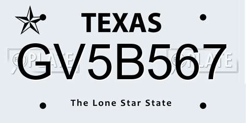 GV5B567 Texas License Plate