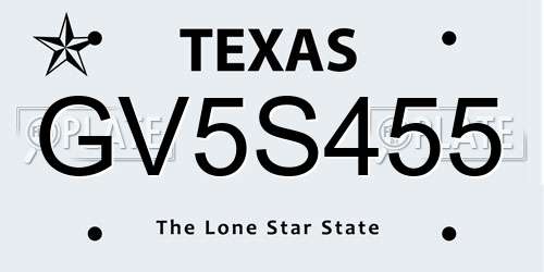 GV5S455 Texas License Plate
