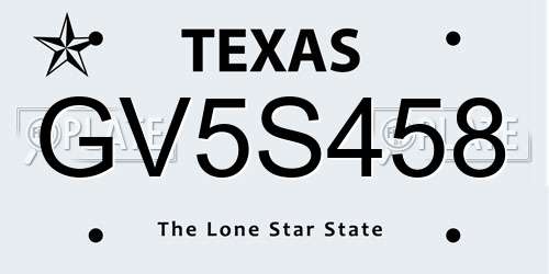 GV5S458 Texas License Plate