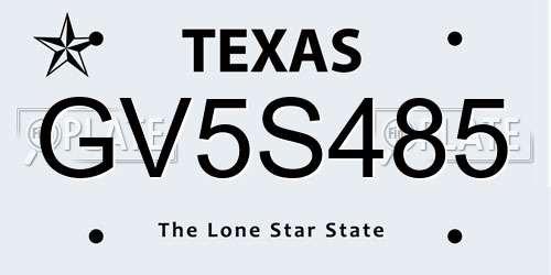 GV5S485 Texas License Plate