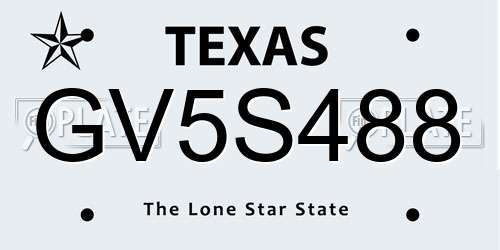 GV5S488 Texas License Plate