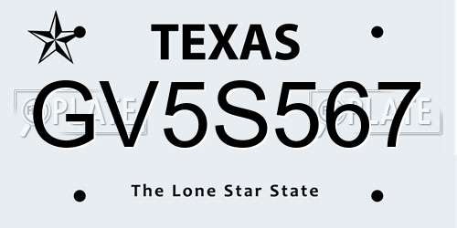 GV5S567 Texas License Plate
