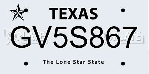 GV5S867 Texas License Plate
