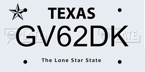 GV62DK Texas License Plate