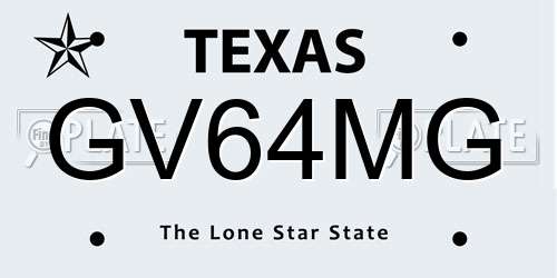 GV64MG Texas License Plate