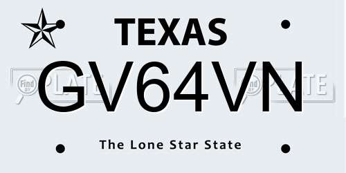 GV64VN Texas License Plate