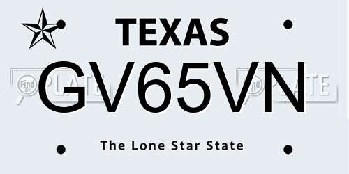 GV65VN Texas License Plate
