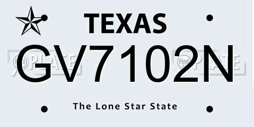 GV7102N Texas License Plate