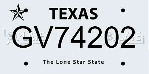 GV74202 Texas License Plate