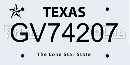 GV74207 Texas License Plate