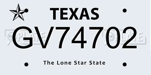 GV74702 Texas License Plate