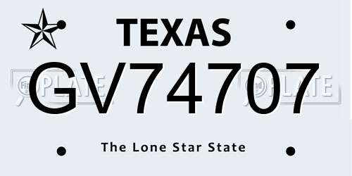 GV74707 Texas License Plate
