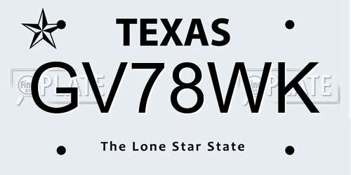 GV78WK Texas License Plate