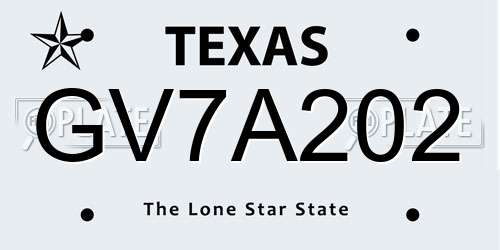 GV7A202 Texas License Plate