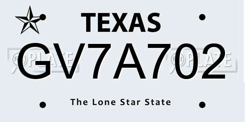 GV7A702 Texas License Plate