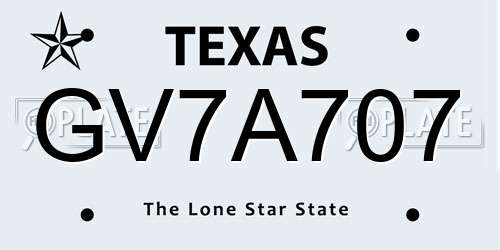 GV7A707 Texas License Plate