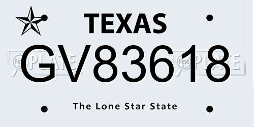 GV83618 Texas License Plate