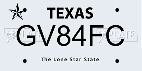 GV84FC Texas License Plate
