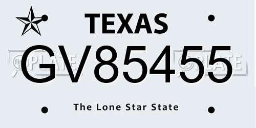 GV85455 Texas License Plate