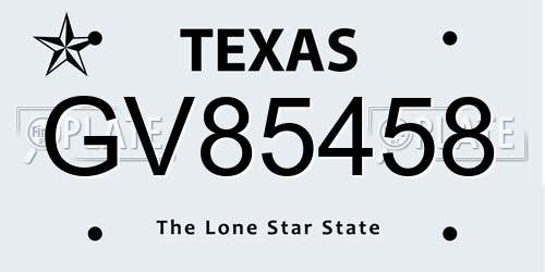 GV85458 Texas License Plate
