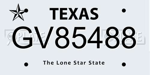 GV85488 Texas License Plate