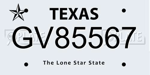 GV85567 Texas License Plate