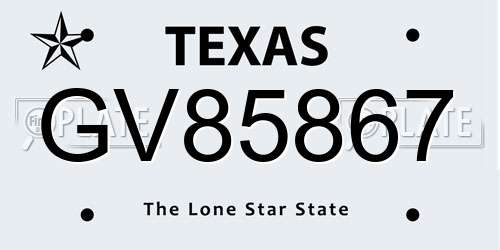 GV85867 Texas License Plate