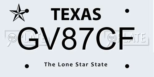 GV87CF Texas License Plate