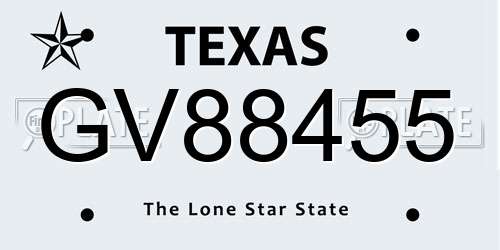 GV88455 Texas License Plate