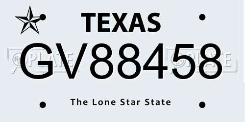 GV88458 Texas License Plate