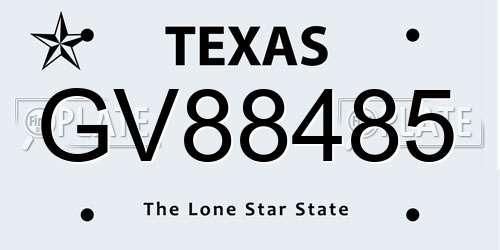 GV88485 Texas License Plate