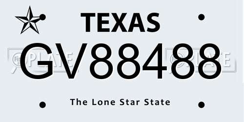 GV88488 Texas License Plate