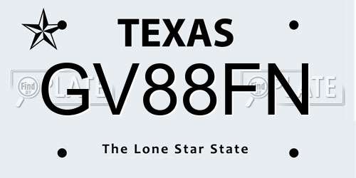 GV88FN Texas License Plate