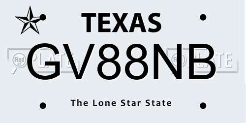GV88NB Texas License Plate
