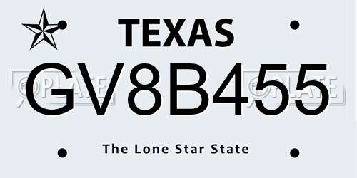GV8B455 Texas License Plate