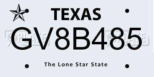 GV8B485 Texas License Plate